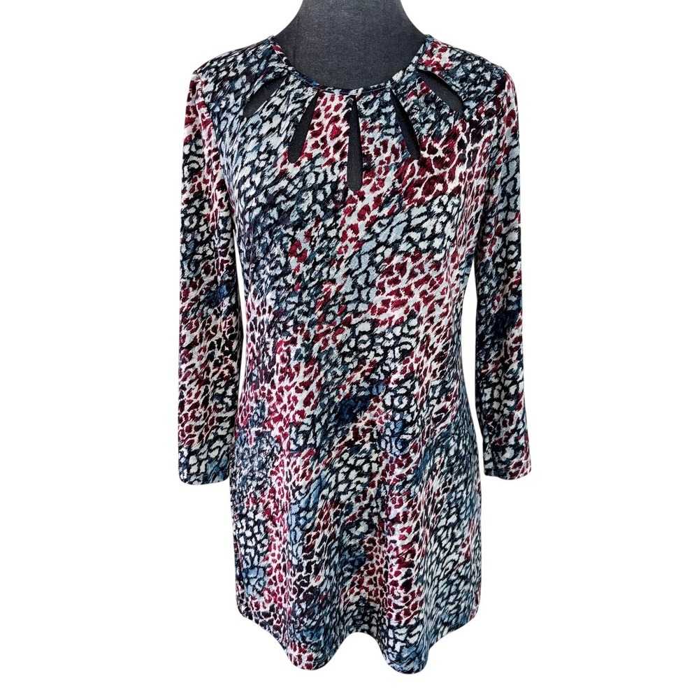 WHBM Laser Cut Edgy Y2K Tunic Top Abstract Animal Print Keyhole S